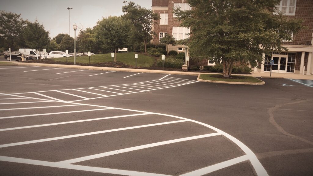 Freshly striped commercial parking lot